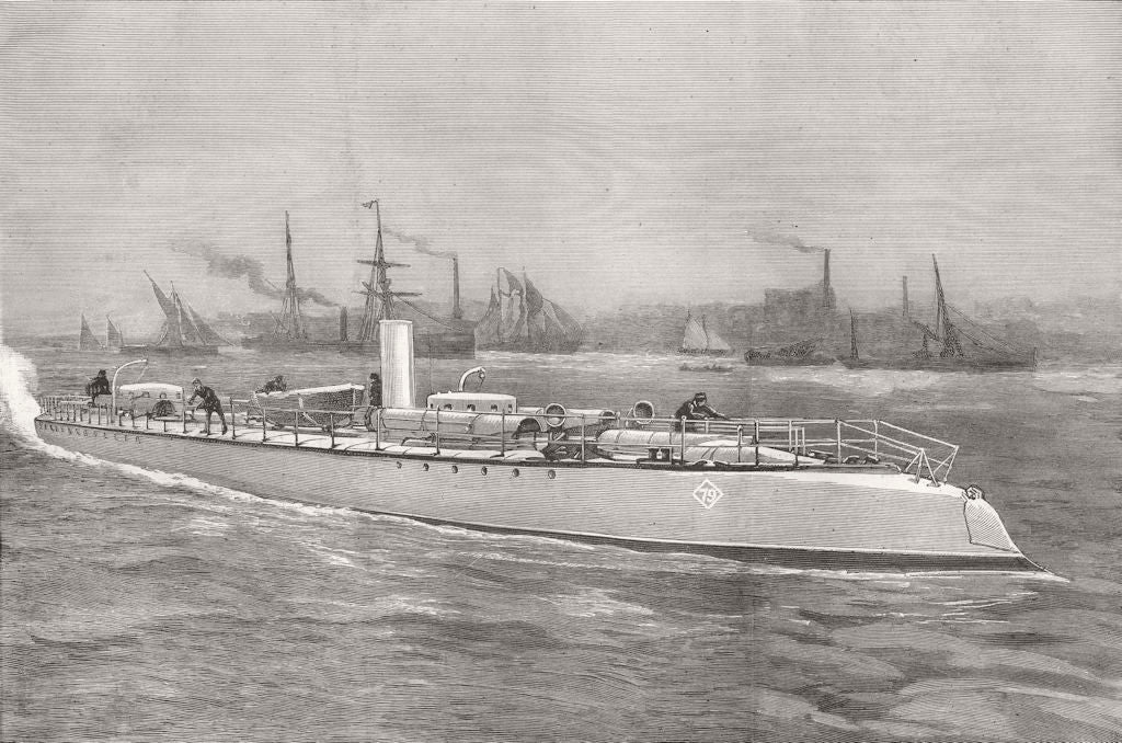 YARROW. New Torpedo boat built, for British Govt 1887 old antique print